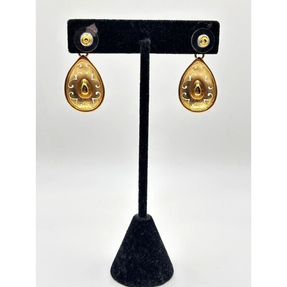 Brighton Versailles Jupiter Gold & Blue Teardrop Earrings With Intricate Scrollw - Picture 6 of 7